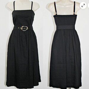 Tahari Black Linen Blend Strapless Midi Dress with Detachable Belt and Straps 8